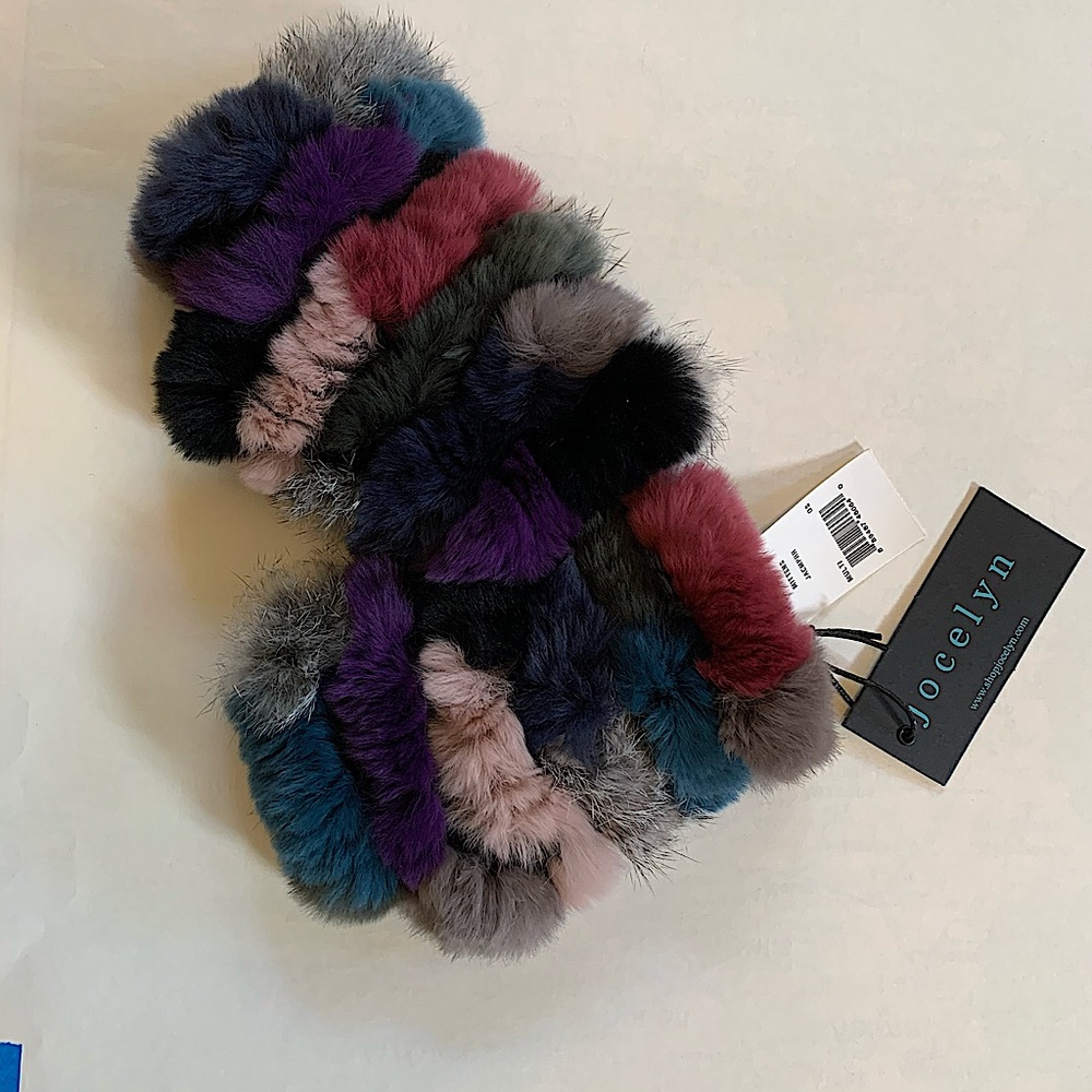 Jocelyn knit rabbit fur fingerless gloves